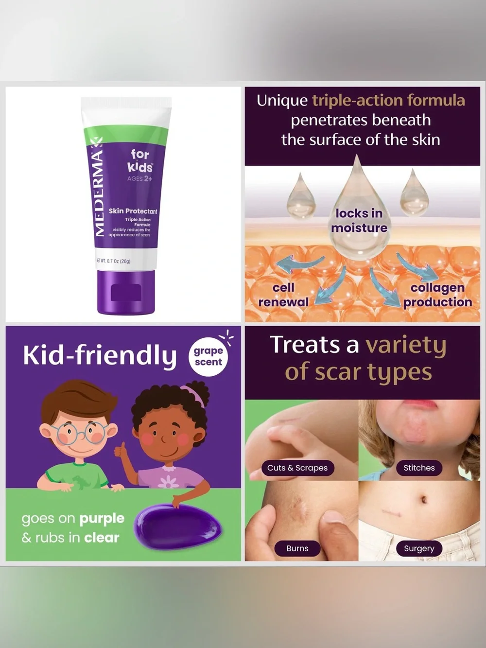 Mederma Scar Gel for Kids Ages 2+ Old & New Scars Cuts Burns Surgery 20g 0.7oz